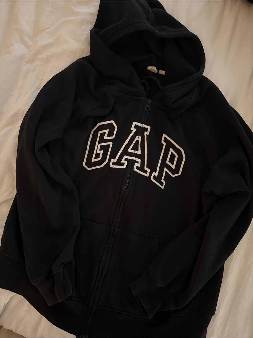 GAP Kids Black Hooded Zip-Up Jacket with White Logo